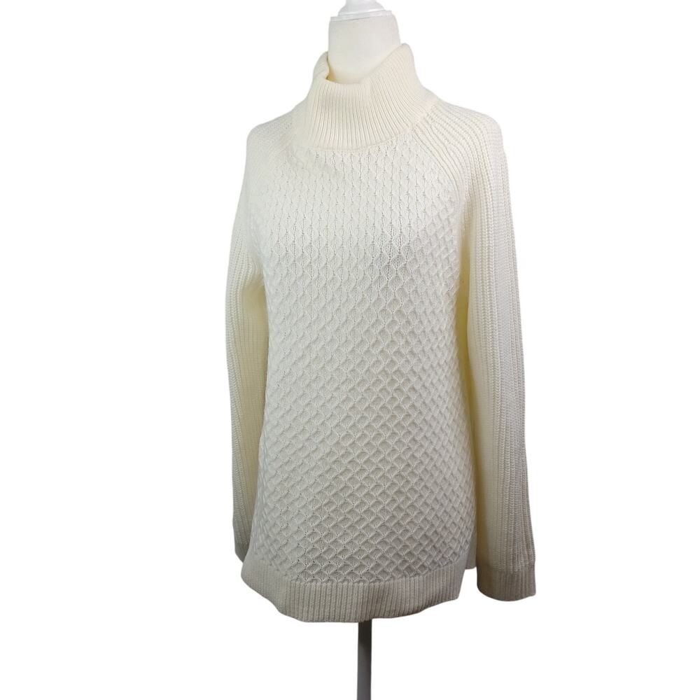 TALBOTS Women Mock Neck Sweater Size M Cream Raglan Long Sleeve Pullover Capsule